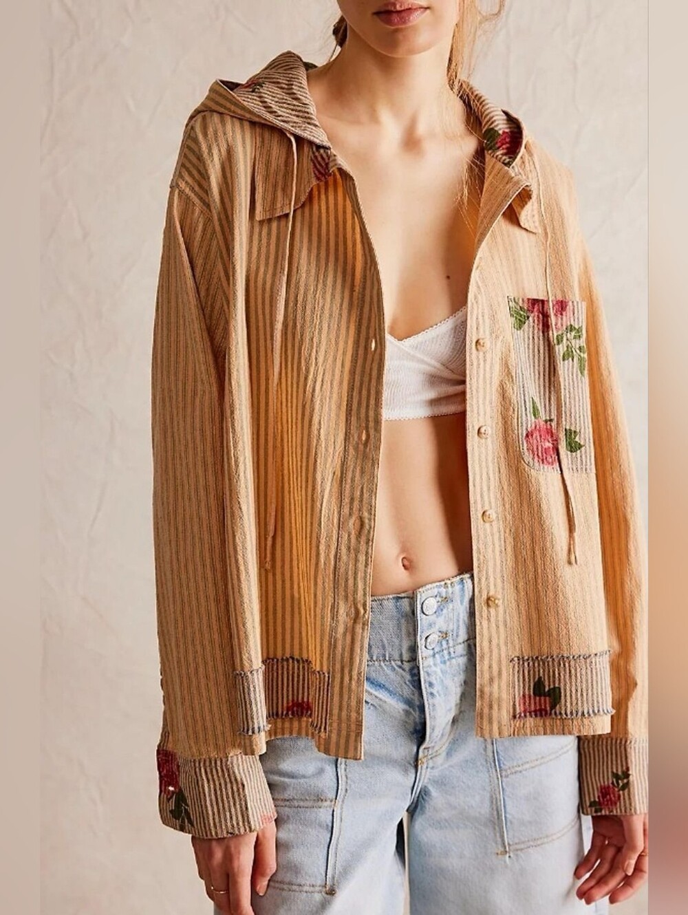 We The Free About To Slide Button Down Hoodie, L, Rare Boho, Orange